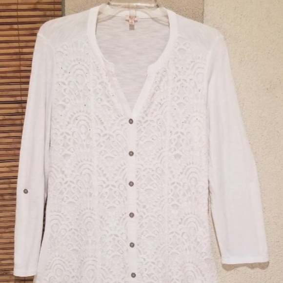 Reba white cream lace button front shirt SZ Small - Picture 1 of 6